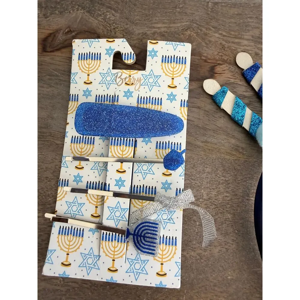 New Hanukkah Menorah and Dreidel Headband and Hair Clip Hair Accessories Set